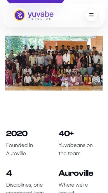 Yuvabe Studios about section on a mobile viewport